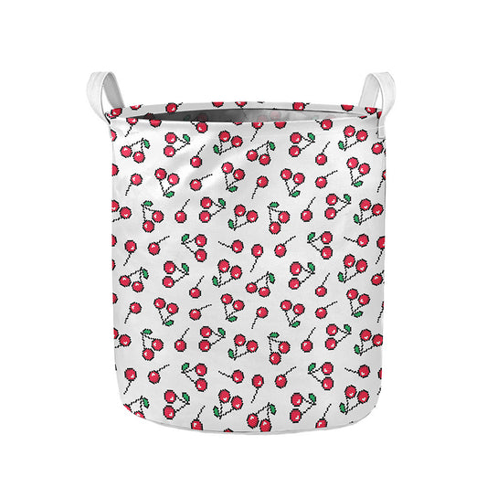 Pixel Cherry Pattern Print Collapsible Laundry Basket