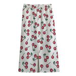 Pixel Cherry Pattern Print Cotton Front Slit Maxi Skirt