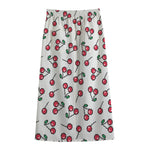 Pixel Cherry Pattern Print Cotton Front Slit Maxi Skirt