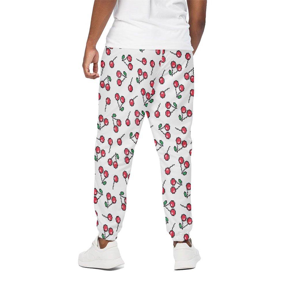 Pixel Cherry Pattern Print Cotton Pants