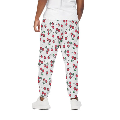 Pixel Cherry Pattern Print Cotton Pants
