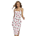 Pixel Cherry Pattern Print Cross Back Cami Dress