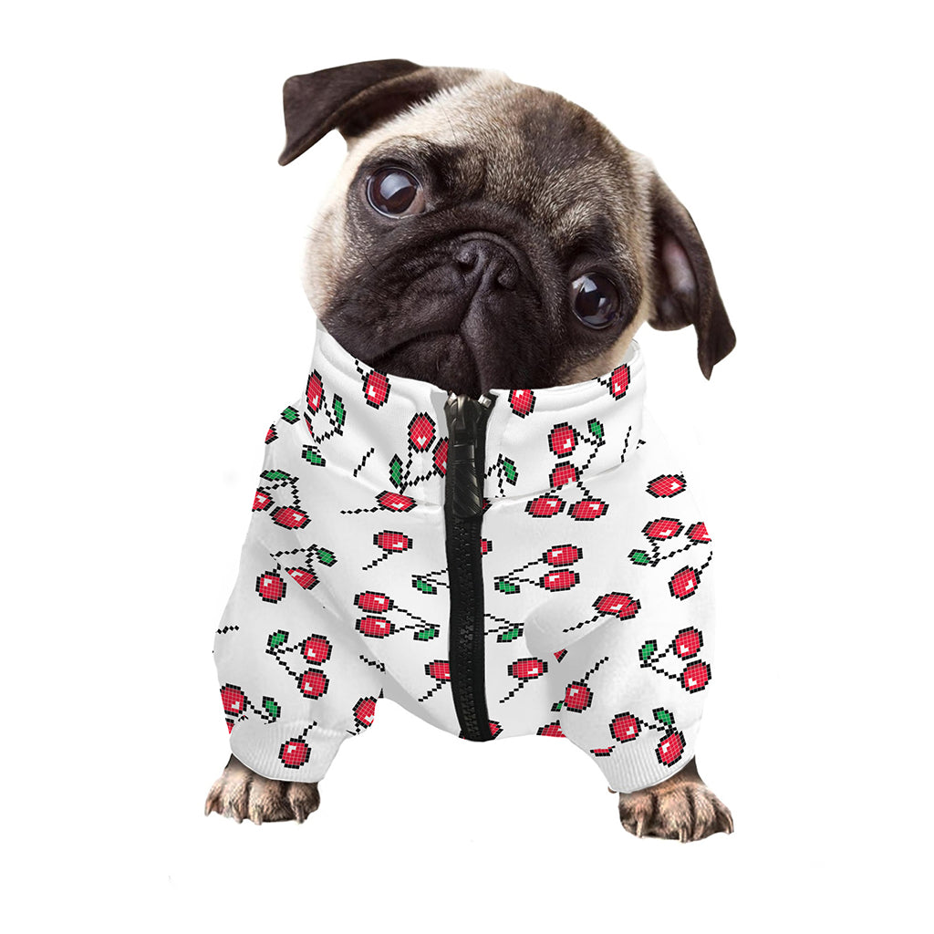 Pixel Cherry Pattern Print Dog Zip Up Jacket
