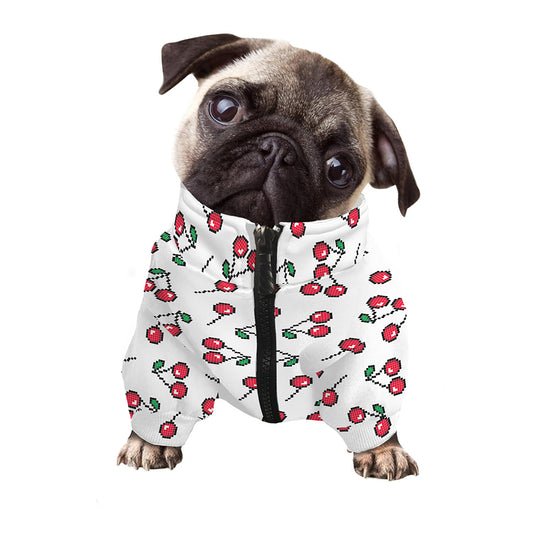 Pixel Cherry Pattern Print Dog Zip Up Jacket