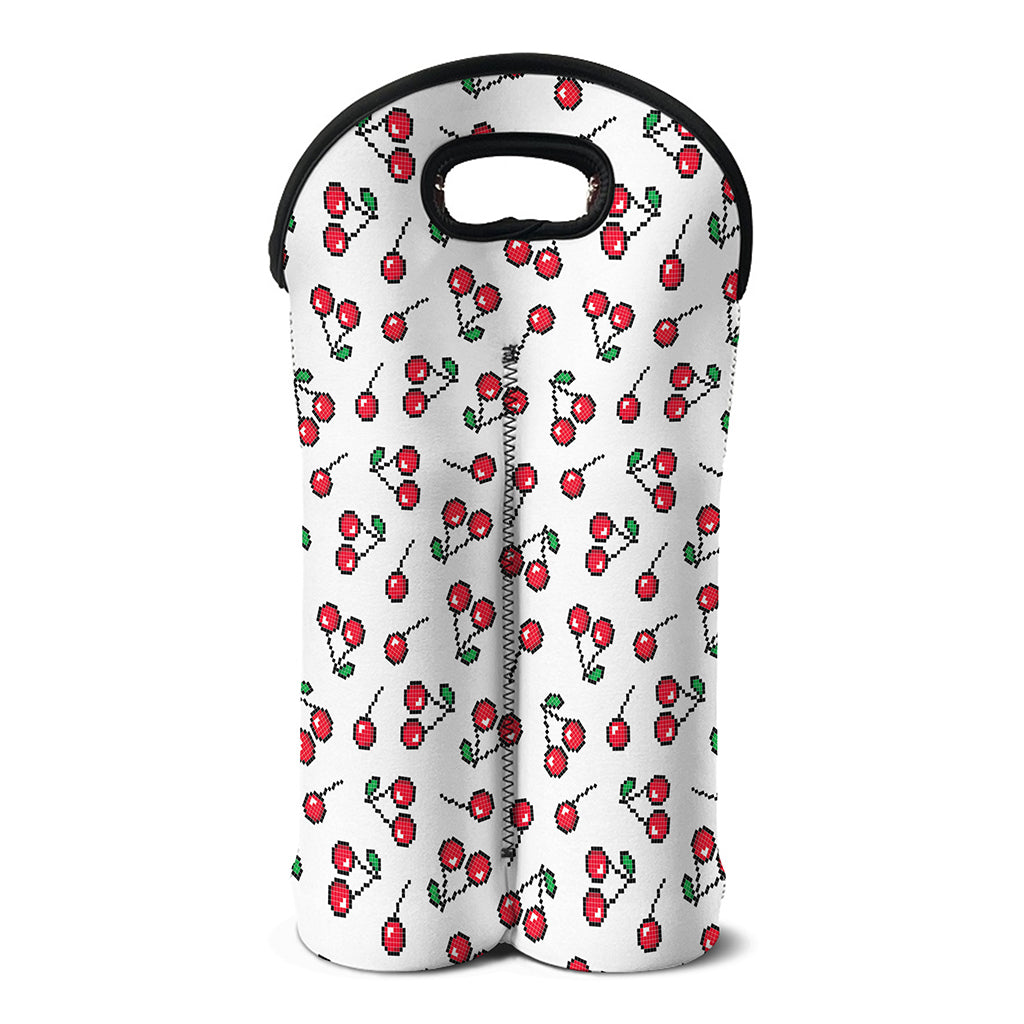 Pixel Cherry Pattern Print Double Neoprene Wine Tote
