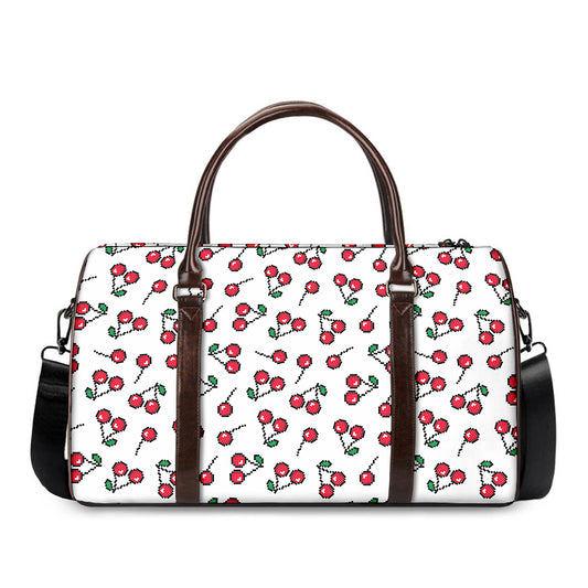 Pixel Cherry Pattern Print Duffle Bag