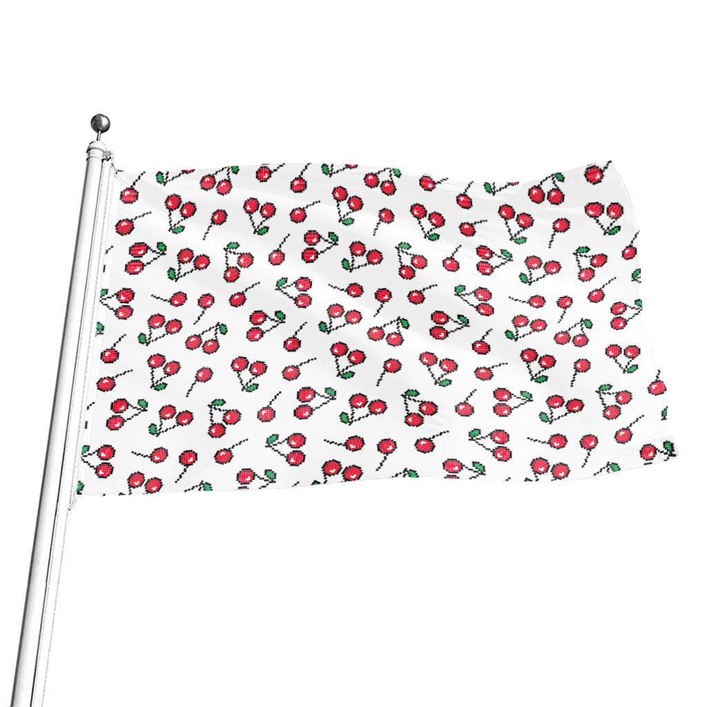 Pixel Cherry Pattern Print Flag