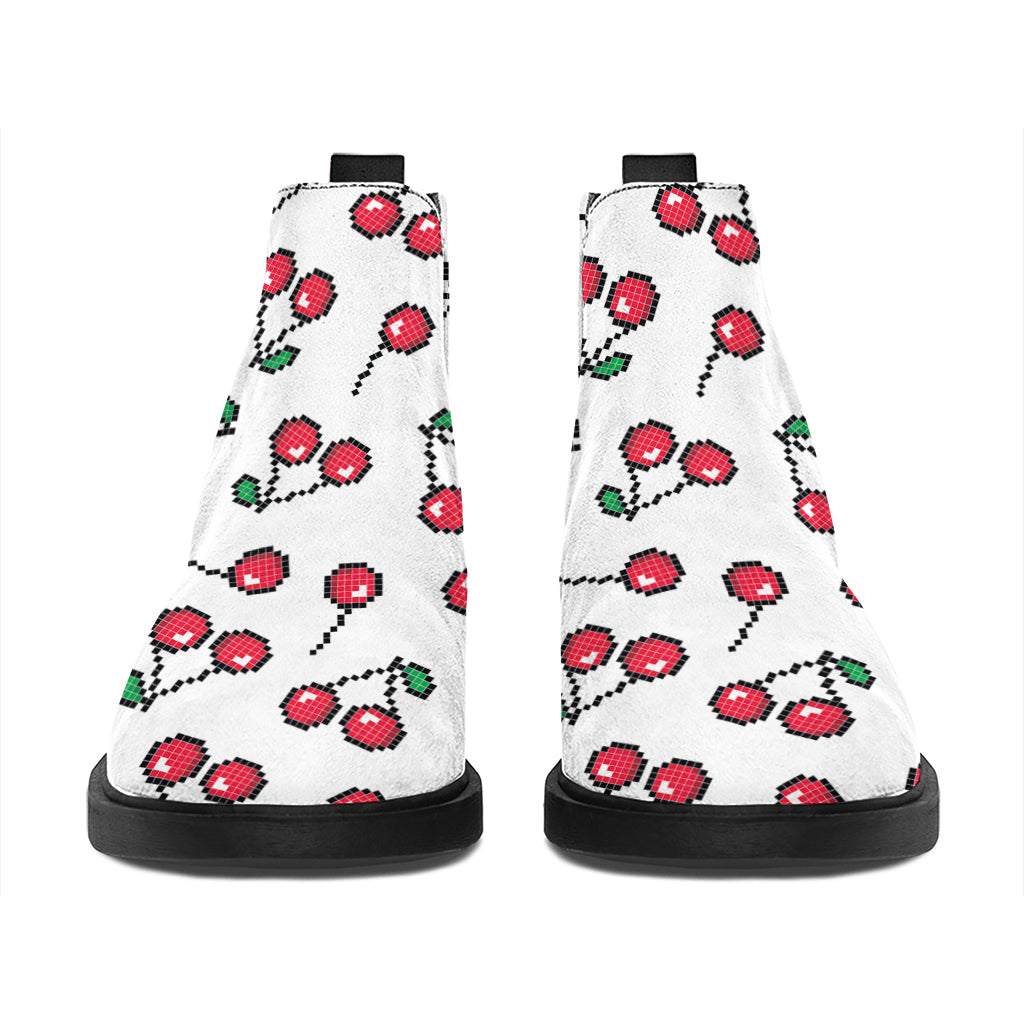 Pixel Cherry Pattern Print Flat Ankle Boots