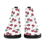 Pixel Cherry Pattern Print Flat Ankle Boots