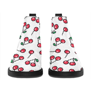 Pixel Cherry Pattern Print Flat Ankle Boots