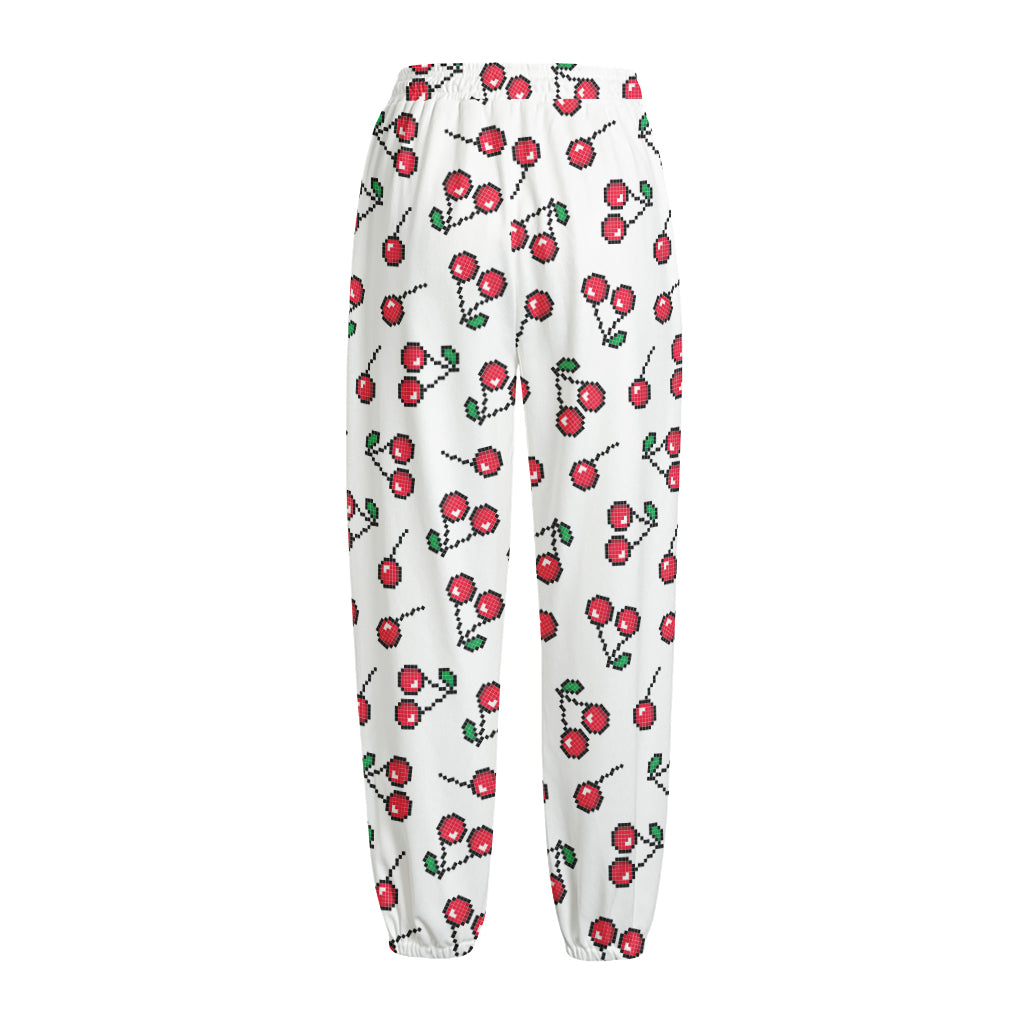 Pixel Cherry Pattern Print Fleece Lined Knit Pants