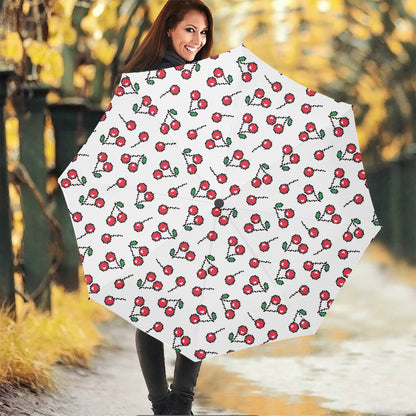 Pixel Cherry Pattern Print Foldable Umbrella
