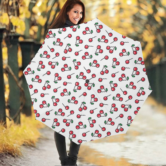 Pixel Cherry Pattern Print Foldable Umbrella