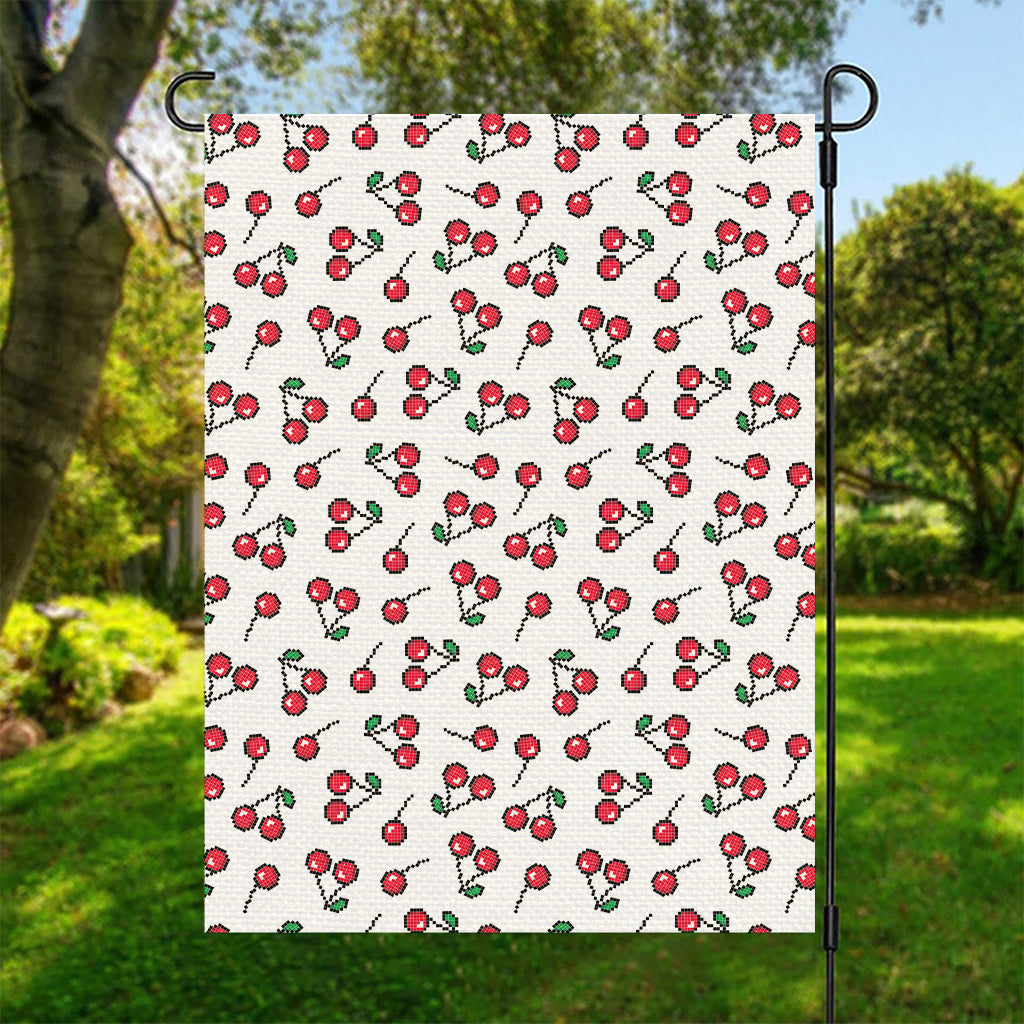 Pixel Cherry Pattern Print Garden Flag