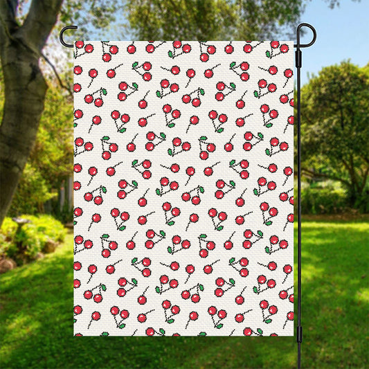 Pixel Cherry Pattern Print Garden Flag