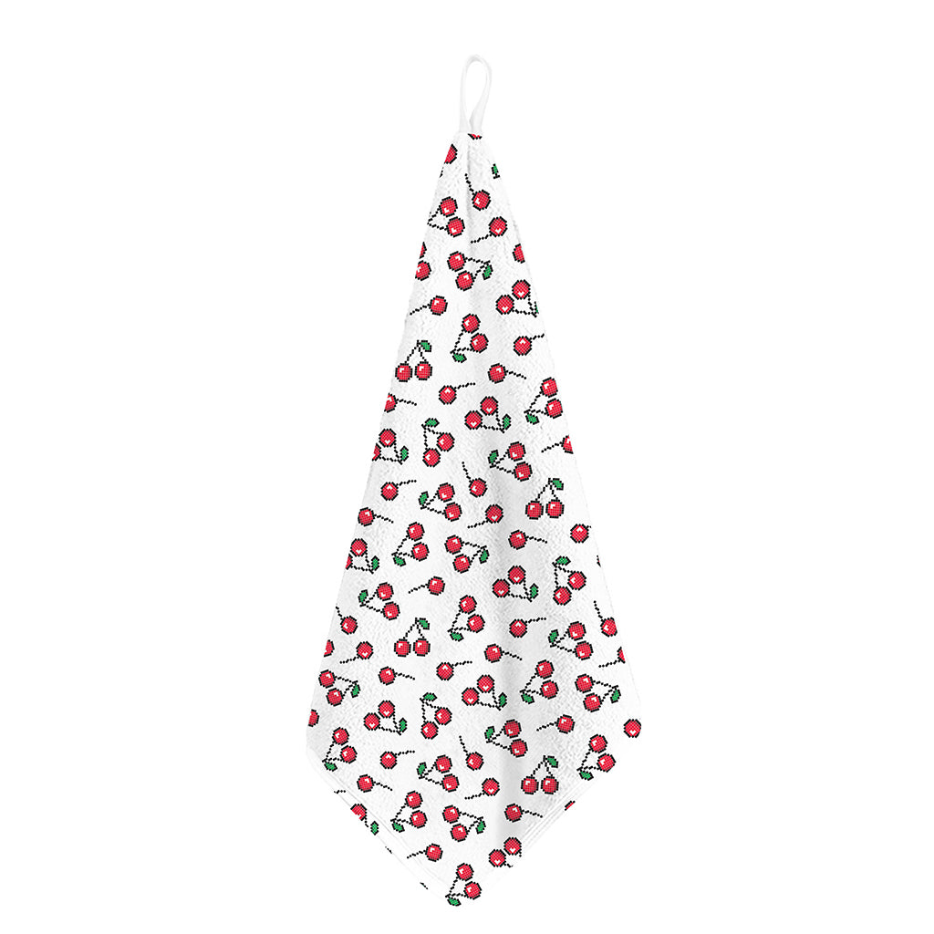 Pixel Cherry Pattern Print Hand Towel