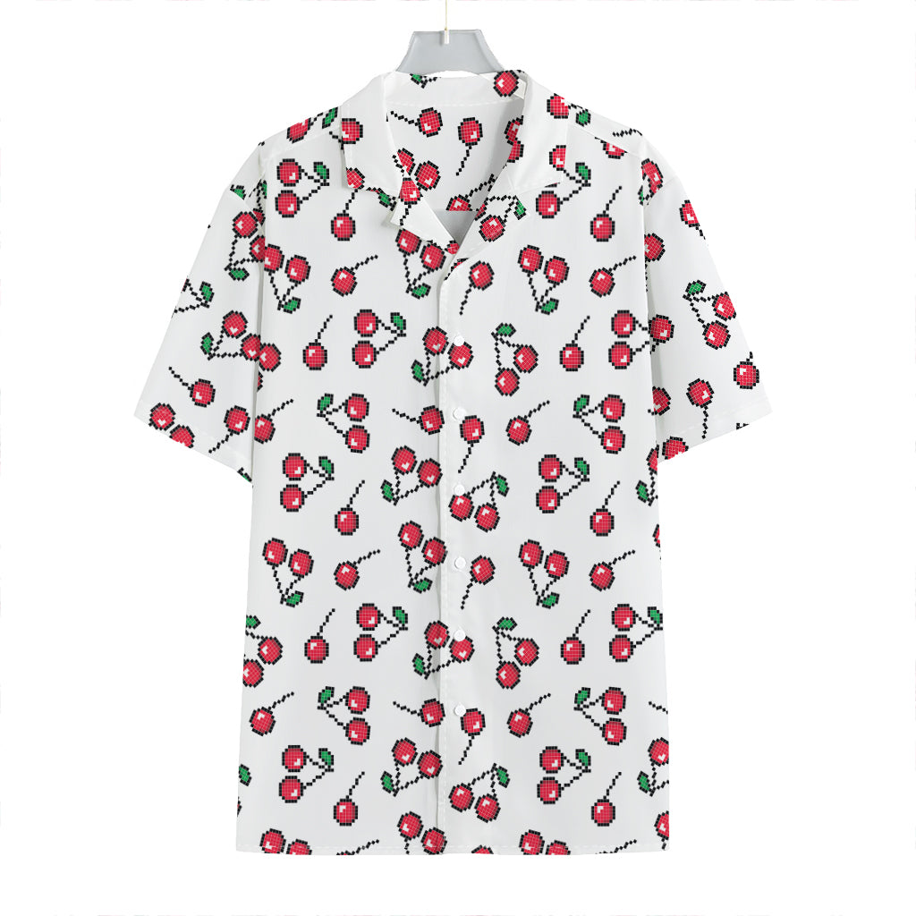 Pixel Cherry Pattern Print Hawaiian Shirt