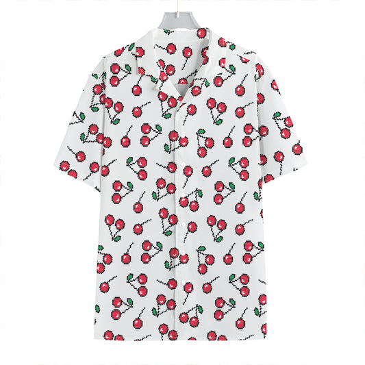 Pixel Cherry Pattern Print Hawaiian Shirt
