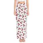 Pixel Cherry Pattern Print High Slit Maxi Skirt