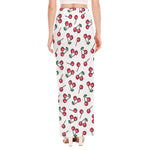 Pixel Cherry Pattern Print High Slit Maxi Skirt
