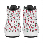 Pixel Cherry Pattern Print High Top Leather Sneakers