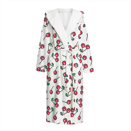 Pixel Cherry Pattern Print Hooded Bathrobe