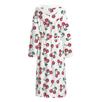 Pixel Cherry Pattern Print Hooded Bathrobe