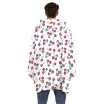 Pixel Cherry Pattern Print Hoodie Blanket