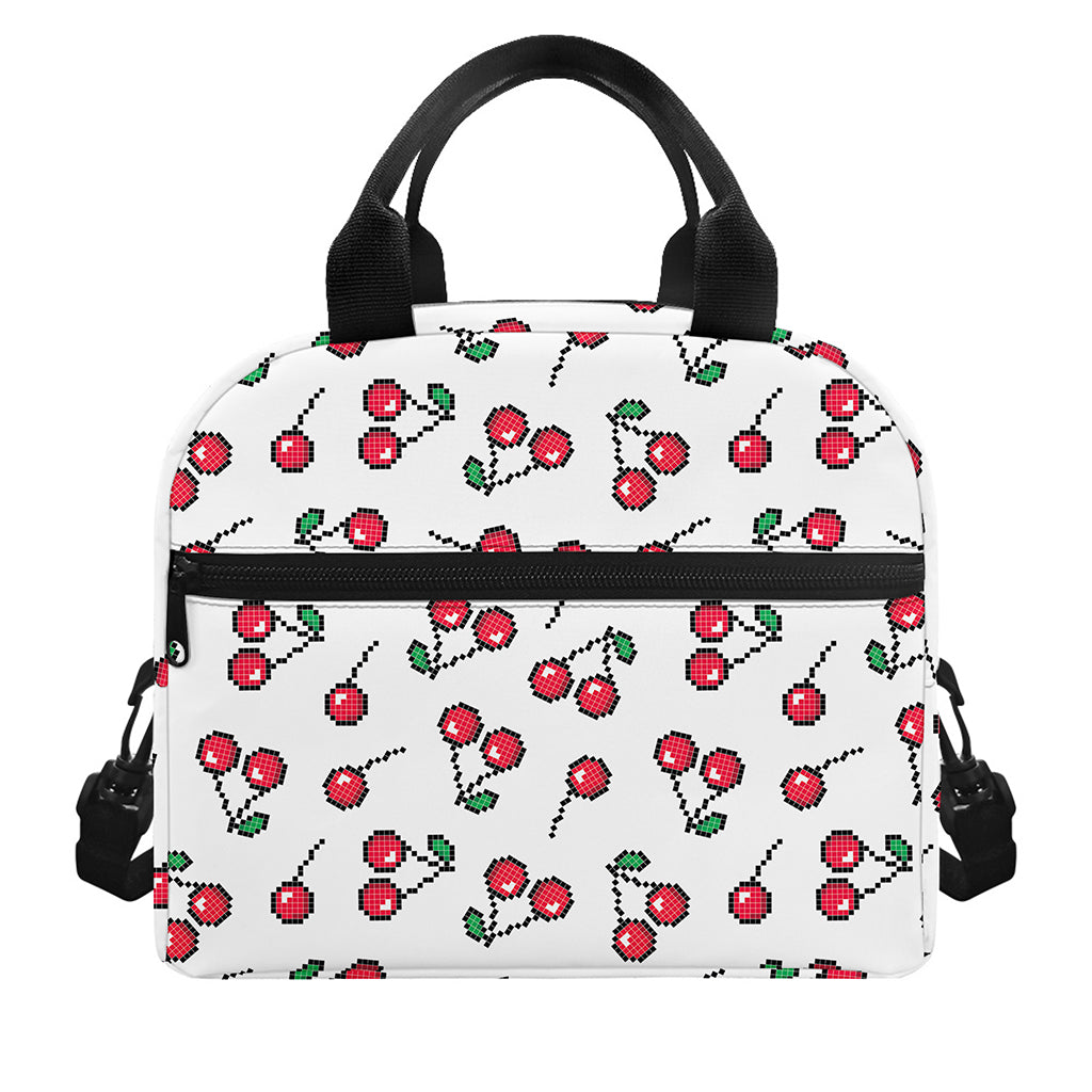 Pixel Cherry Pattern Print Insulated Lunch Bag