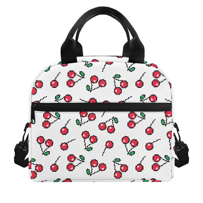 Pixel Cherry Pattern Print Insulated Lunch Bag