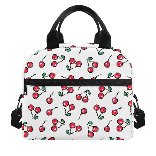 Pixel Cherry Pattern Print Insulated Lunch Bag