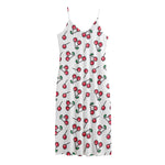 Pixel Cherry Pattern Print Jersey Midi Cami Dress