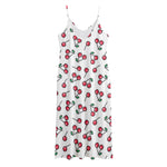 Pixel Cherry Pattern Print Jersey Midi Cami Dress