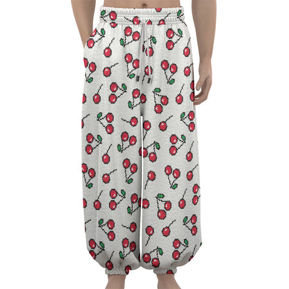Pixel Cherry Pattern Print Lantern Pants