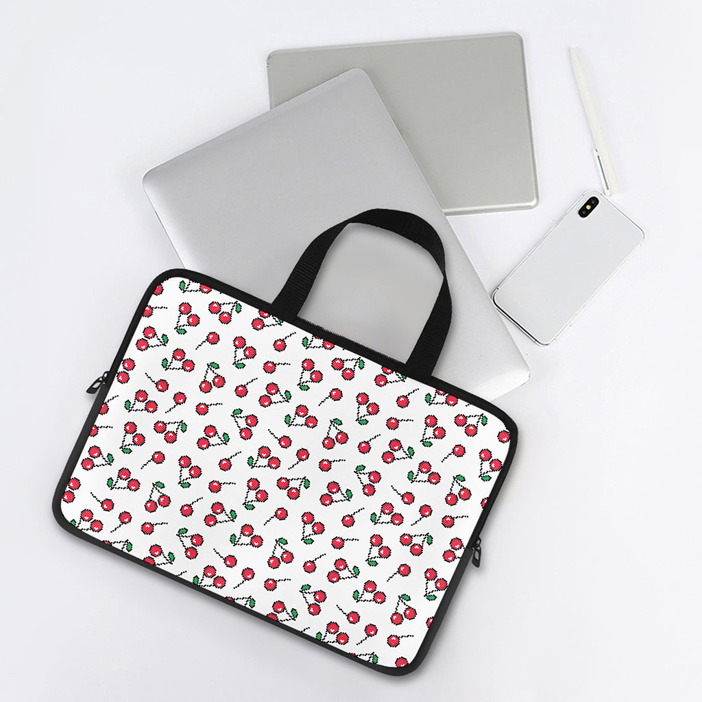 Pixel Cherry Pattern Print Laptop Sleeve With Handle