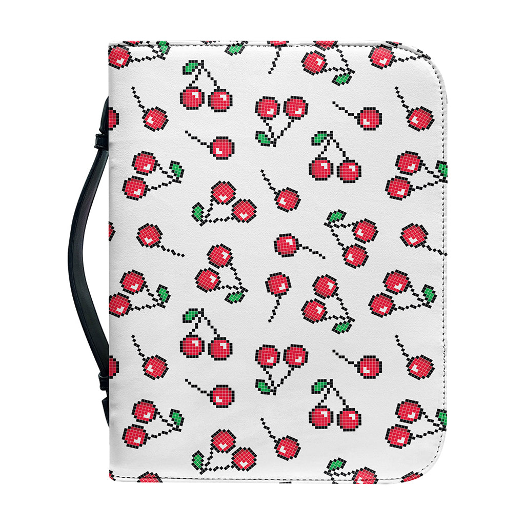Pixel Cherry Pattern Print Leather Bible Cover