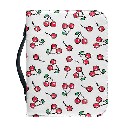 Pixel Cherry Pattern Print Leather Bible Cover