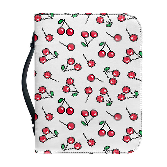 Pixel Cherry Pattern Print Leather Bible Cover