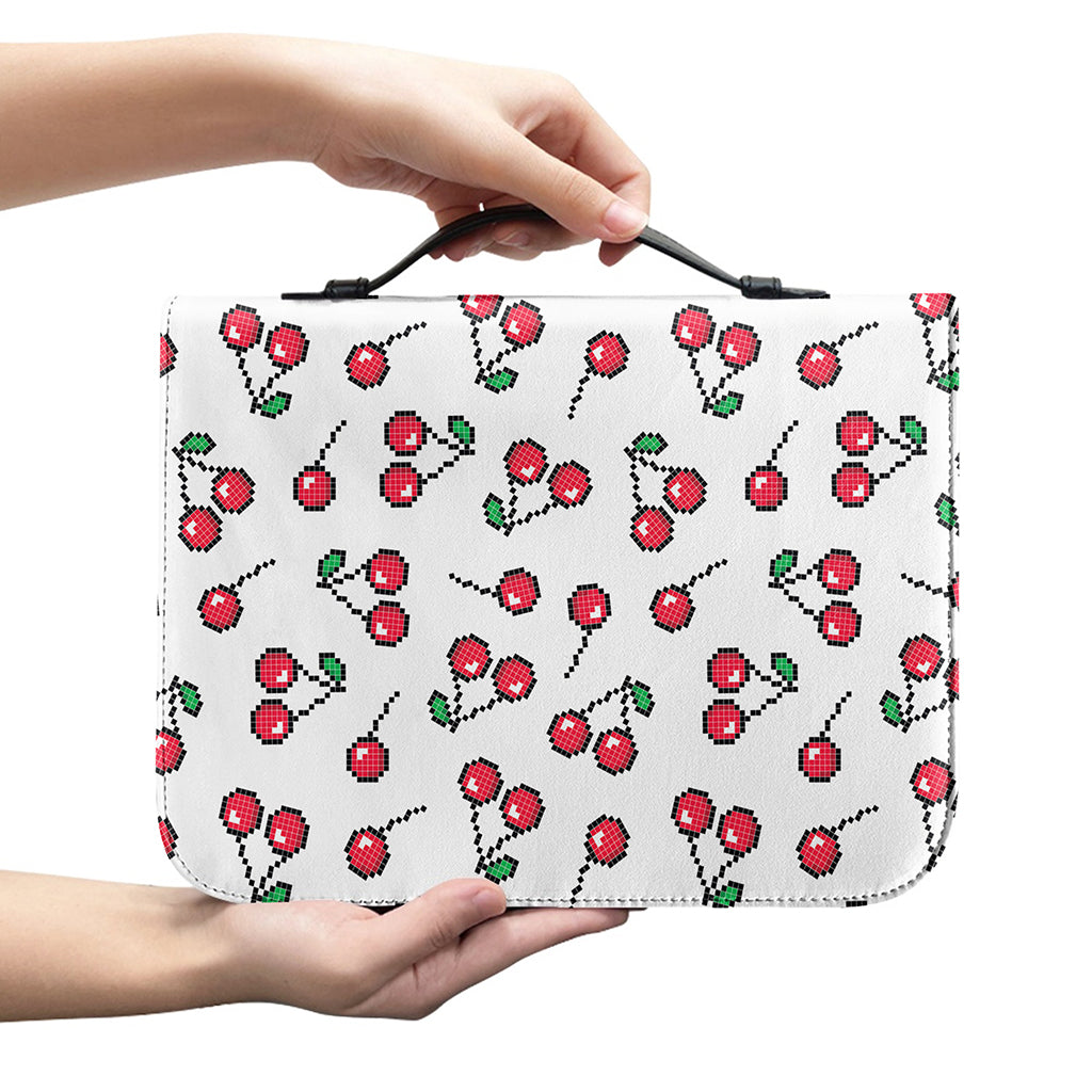Pixel Cherry Pattern Print Leather Bible Cover