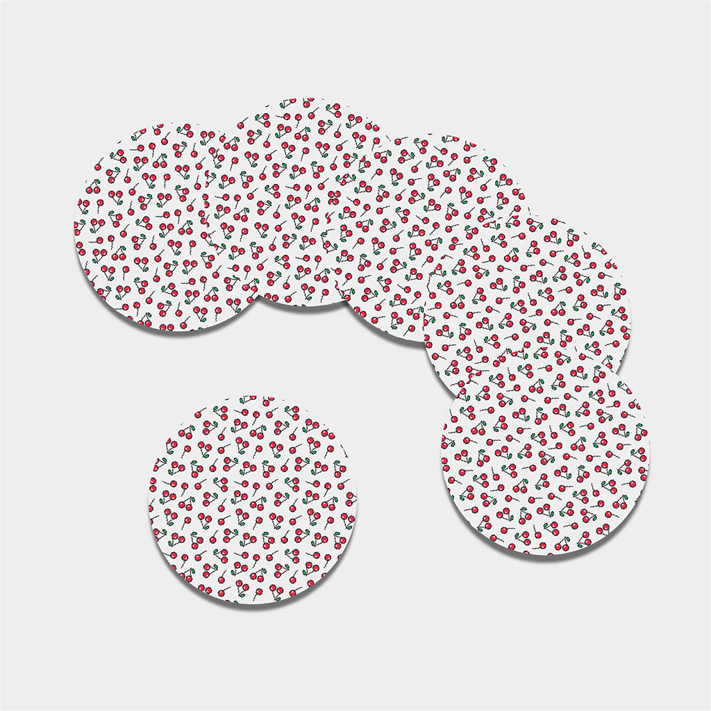 Pixel Cherry Pattern Print Leather Coaster Set