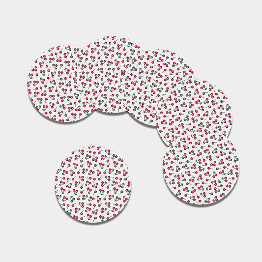 Pixel Cherry Pattern Print Leather Coaster Set