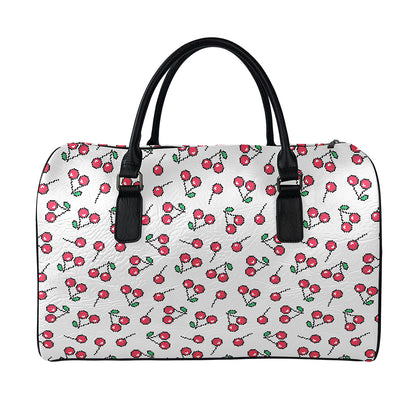 Pixel Cherry Pattern Print Leather Duffle Bag
