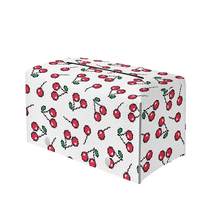 Pixel Cherry Pattern Print Leather Tissue Box Cover