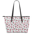 Pixel Cherry Pattern Print Leather Tote Bag With Zipper