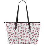 Pixel Cherry Pattern Print Leather Tote Bag