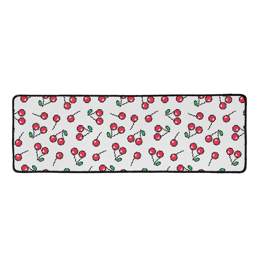 Pixel Cherry Pattern Print Long Kitchen Mat