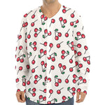 Pixel Cherry Pattern Print Long Sleeve Baseball Jersey