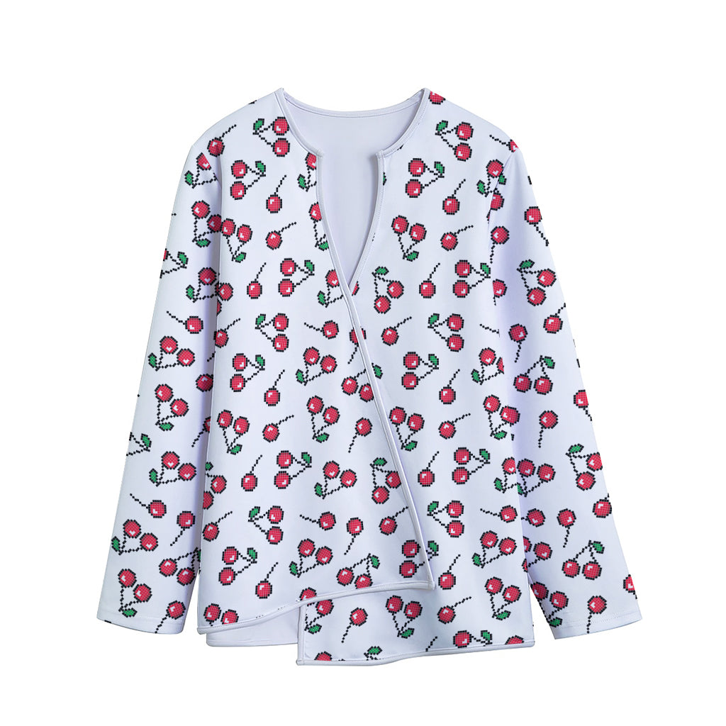 Pixel Cherry Pattern Print Long Sleeve Short Coat