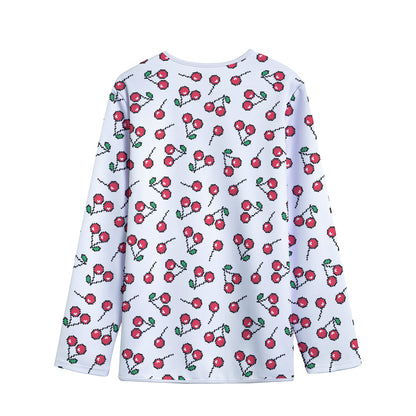 Pixel Cherry Pattern Print Long Sleeve Short Coat