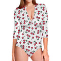 Pixel Cherry Pattern Print Long Sleeve Swimsuit